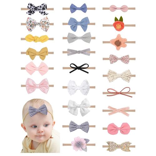 doboi 24pcs Baby Girls Flower and Hair Bows Headbands Soft Nylon Hairbands Elastic Hair Accessories for Newborns Infants Toddlers and Kids