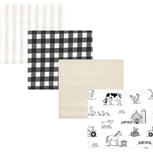 Hudson Baby Unisex Baby Cotton Flannel Receiving Blankets, Neutral Farm, One Size