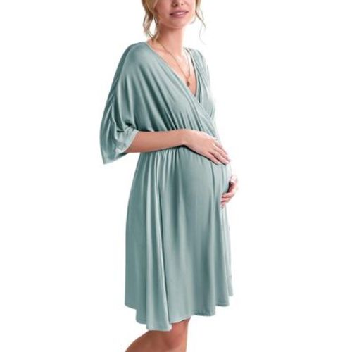 Ekouaer 3 in 1 Labor/Delivery/Hospital Gown Maternity Dress Nursing Nightgown Sleepwear for Breastfeeding Celadon Green XXL