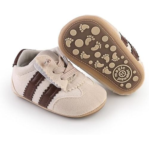 Newbron Baby Boys Girls Retro Sneakers Pu Leather Rubber Sole Walking Shoes Toddler Non-Slip First Walkers Infant Slippers Crib Shoes