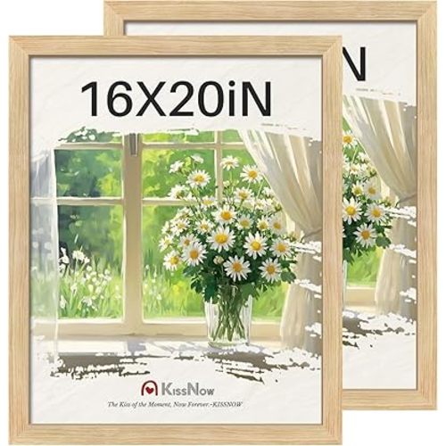 16x20 Picture Frame 2 Pack, Natural Oak Wood, Wall Gallery Poster Frame
