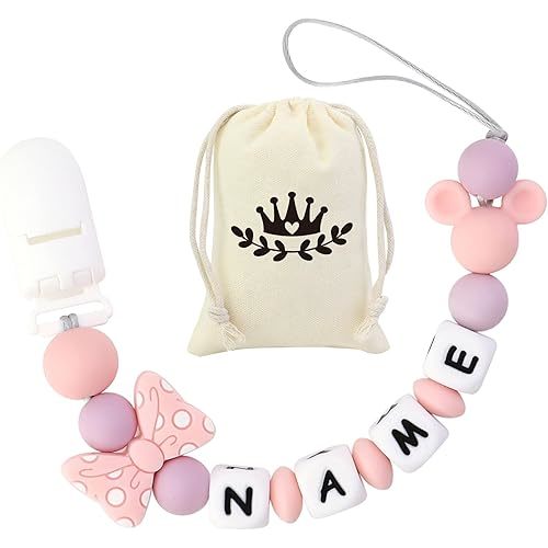 Personalized Baby Pacifier Clips With Name Personalized Stroller Clip Teddy Bear Baby Gifts (Pink)