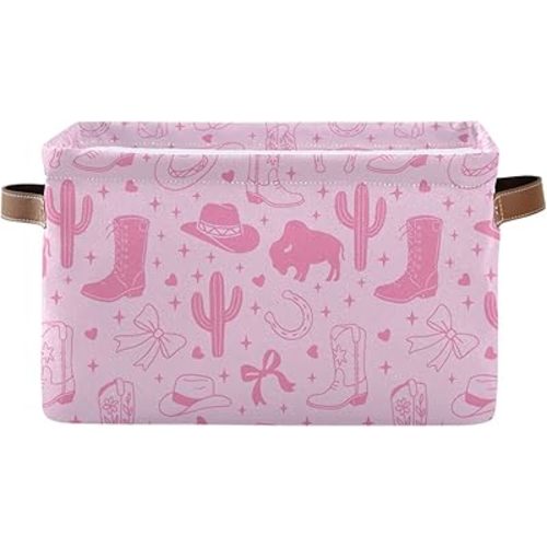 Emelivor Western Cowgirl Bow Storage Basket Bins Collapsible Storage Bins with Handles Laundry Baskets for Home Women Men Office Closet Shelf Baskets,1 pcs