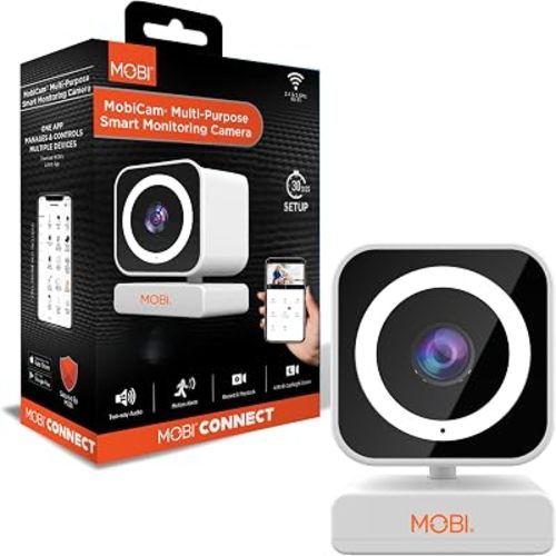 MobiCam MP 1080p Wi-Fi Smart Home Camera for Babies, Dogs, and Security w/Motion Detection, 2-Way Audio, Color Night Vision, Built-in Spotlight, 30 Second Setup - White