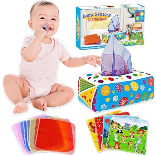 Baby Toys 6 to 12 Months - Baby Tissue Box Toys Montessori Toys for Babies 6-12 Months Soft Crinkle Infant Sensory Toys for 1 Year Old Early Learning Toys Baby Boys Girls Gifts