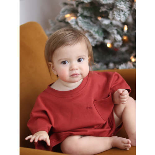 Cory Pocket Romper in Brick