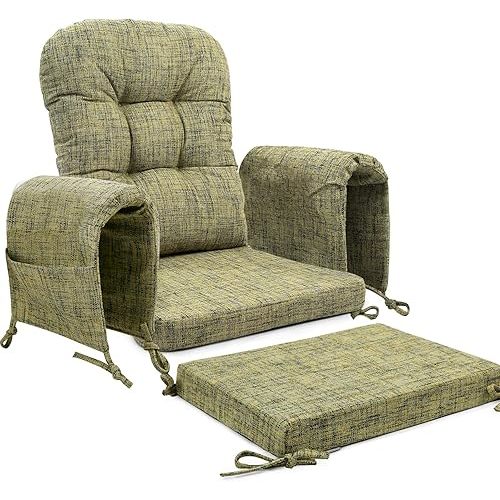 SINOSSO Glider Rocker Cushion Set (5 Pcs), Soft Blended Fabric High-Density Support Foam Seat Cushions with Ties, Fits Rocking Chair/Nursery Glider & Ottoman, Yellow