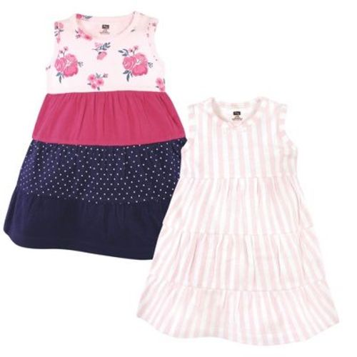 Luvable Friends Hudson Baby Short-Sleeve Dresses 2pk, Pink Navy Floral Dots, 9-12M