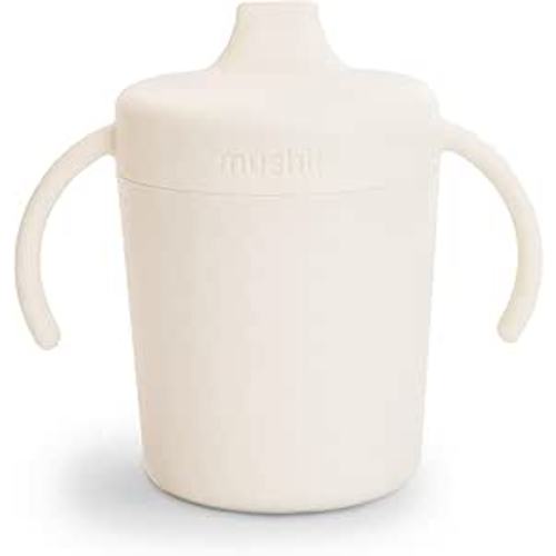 mushie Trainer Sippy Cup | Made in Denmark | Leak Resistant Twist-Off Lid & Handles | Plastic |6 Months + (Ivory)