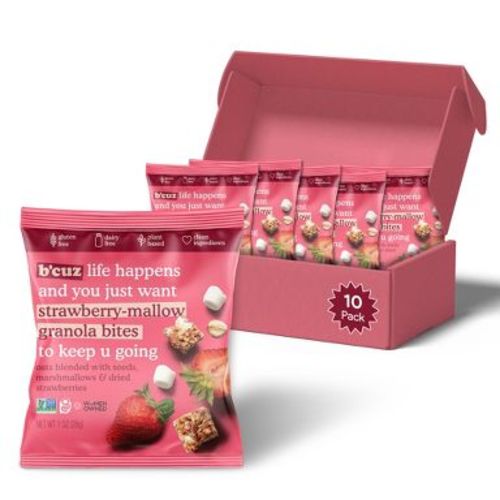 B'cuz Strawberry Mallow Granola Bites 1oz-Bag Gluten Free Healthy Snacks for Adults & Kids - 10 Bags