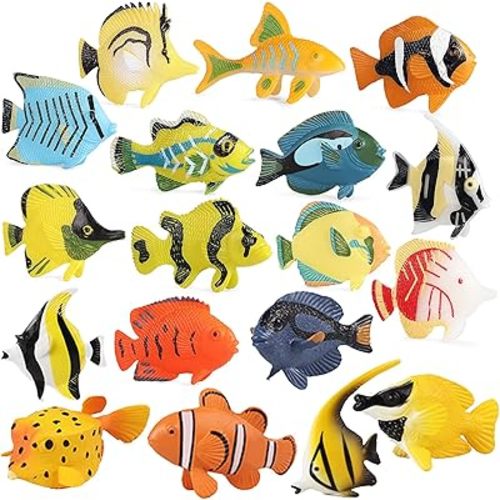 SCAHOW 18PCS Tropical Fish Toys for Kids, Plastic Assorted Miniature Sea Creatures Toys, Fake Toy Fish, Mini Ocean Animal Figures for Toddlers