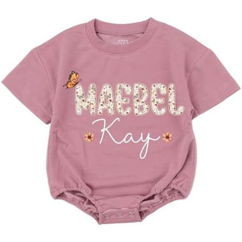STALOFAZ Personalized Name Baby Girls Bubble Romper Cute Bows Print Newborn Bodysuit Sweater Custom First Birthday Outfit