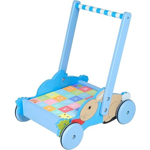Orange Tree Toys Peter Rabbit: Block Trolley - Wooden Push & Pull Toy, ABC Illustrated Blocks, Stack-Build-Learn, Licensed, FSC Certified, Toddler & Kids Ages 1+