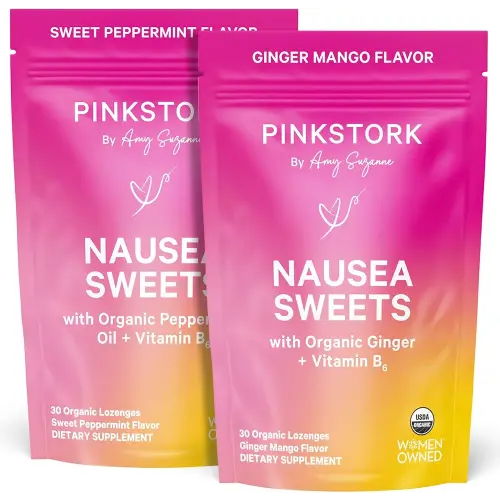 Pink Stork Organic Sweets Bundle for Morning Sickness and Motion Sickness Support, Added Vitamin B6, 1st Trimester Pregnancy Must Haves - 60 Wrapped Candies