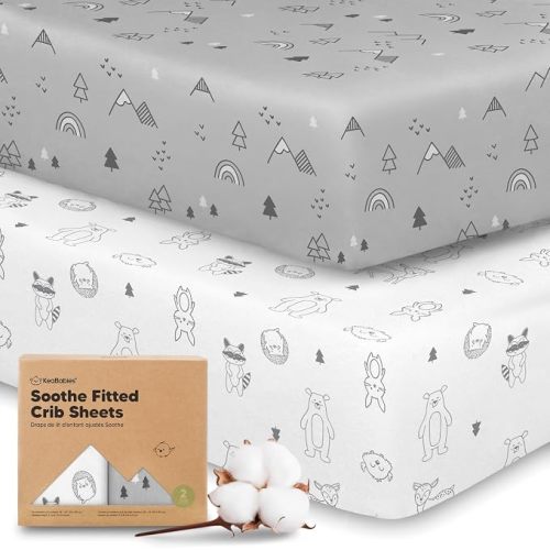 KeaBabies 2pk Organic Cotton Crib Sheets for Boys Girls 52x28, Woodland