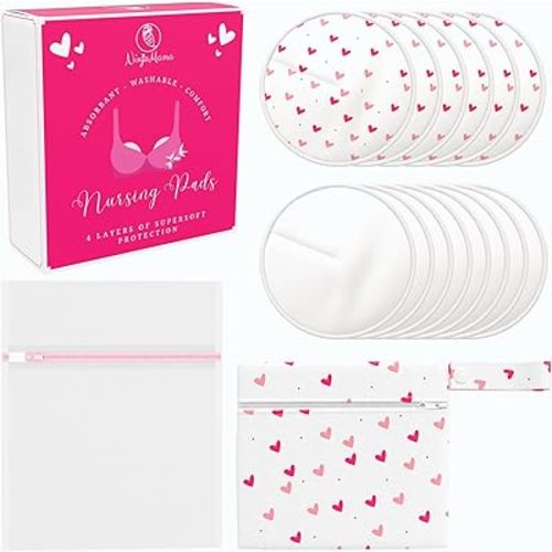 Ninja Mama Super Soft Washable Viscose Derived from Bamboo Breast Pads - Reusable Nursing Pads for Breastfeeding, Nipple Pads for Leaking Breast Milk - Pack of 14