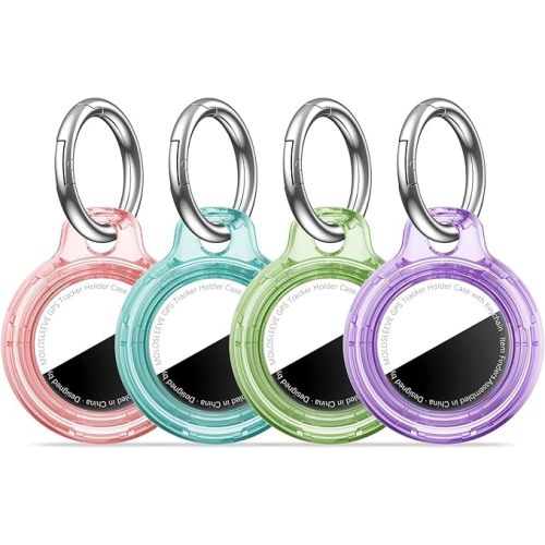 [4 Pack Case for AirTag 2nd Gen (2026) & 1st Gen, Holder Anti-Scratch Protective Cover for Air Tags, Men's Women's Keyrings & Keychains for Keys, Luggage, Clear Multicolor
