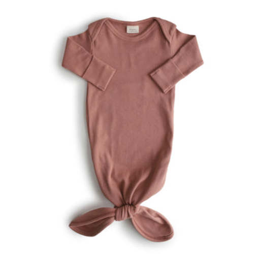 Mushie Organic Cotton Ribbed Knotted Baby Gown