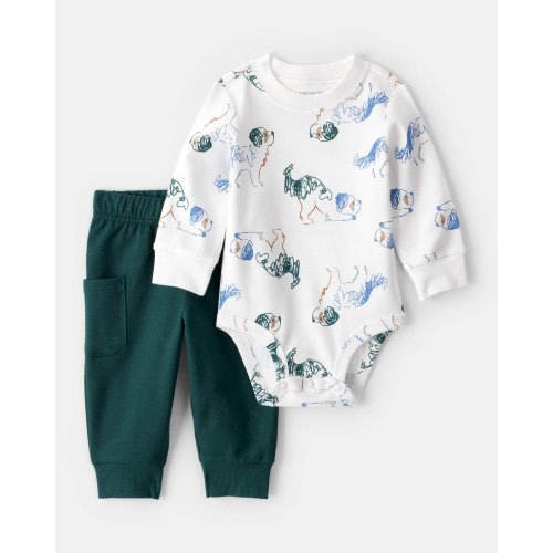 Baby Boy 2-Piece Dog Print Bodysuit & Pant Set - White/Green - Carter's | Carter's