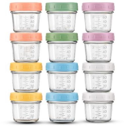Glass Baby Food Storage Containers 12 Pack 4oz Baby Food Jars Reusable with Lids BPA-Free Leakproof Freezer, Microwave, Dishwasher Safe Baby Food Jars