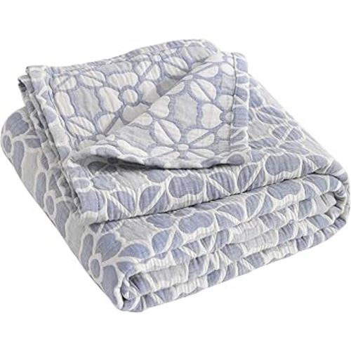 NTBAY 3 Layer Toddler Blanket, Muslin Cotton Jacquard Bed Blankets, Lightweight Thermal Baby Blanket, Super Soft and Warm Crib Blanket for All Seasons, Decoration Gift, 30"x40", Blue Clover