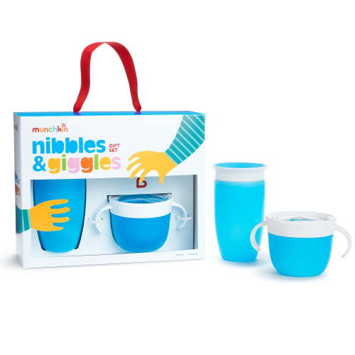 Munchkin® Nibbles & Giggles Toddler Gift Set, Includes 10 oz Miracle® 360° Sippy Cup and Snack Catcher, Blue