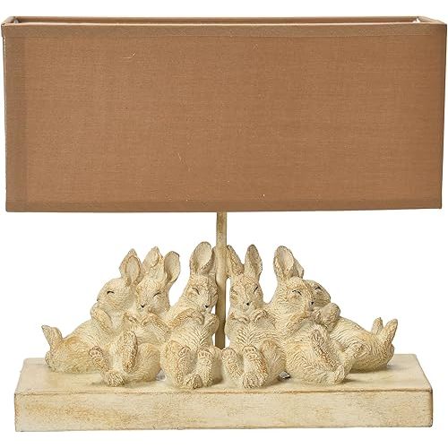 Creative Co-Op Whitewashed Rabbit Table Lamp with Sand Colored Linen Shade