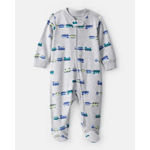 Baby Boy Train Cotton Long-Sleeve Snug Fit Sleep & Play Pajamas - Grey | Carter's