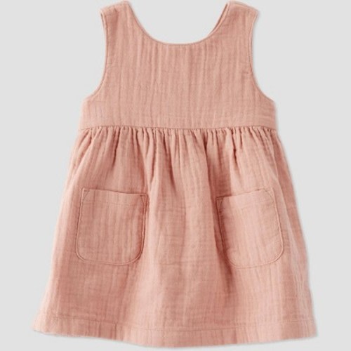 Little Planet by Carter’s Organic Baby Girls' Woven Dress - Brown, Size: 9M