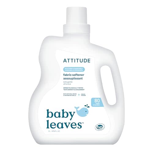 ATTITUDE Baby Laundry Fabric Softener Liquid, Vegan and Naturally Derived Detergent, Plant Based, HE Washing Machine Compatible, 80 Loads, Chamomile, 67.6 Fl Oz (AMAZON EXCLUSIVE)