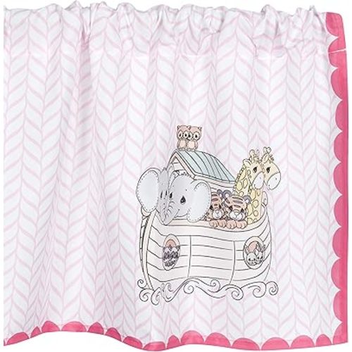 EVERYDAY KIDS Precious Moments Noah’s Ark Window Valance for Toddler and Baby Girls Animal Image of Giraffes, Tigers and Elephants on The Ark with Pink Border - 60x15” Window Décor for Children