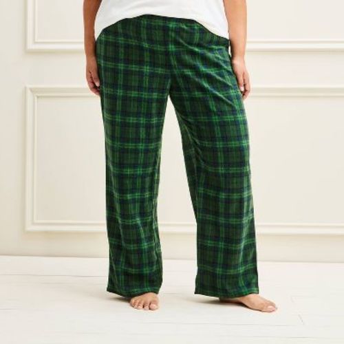 Women's Holiday Plaid Microfleece Matching Family Pajama Pants - Wondershop™ Green 2X