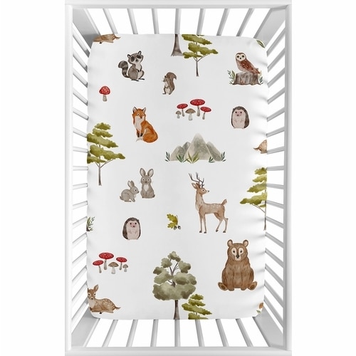 Watercolor Woodland Forest Animals Collection Mini Crib Sheet