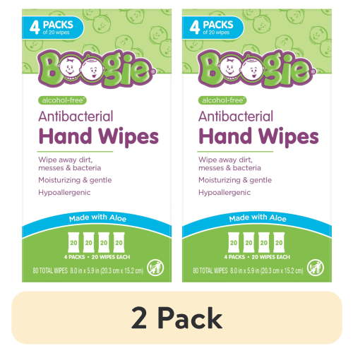 (2 pack) Boogie Antibacterial Hand Wipes, Hypoallergenic, 80 Count
