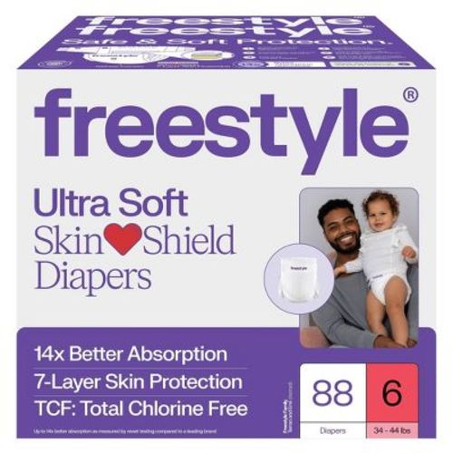Freestyle Hyper Absorbent Ultra Soft TCF Baby Disposable Diapers - Size 6 - 88ct