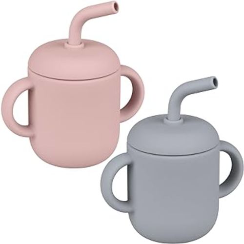 Mintlyfe Toddler Cup, 100% Food Grade Silicone Training Cup for Baby, 180ml Trainer Cup Toddler Training Straw Cup with Handles for Boys and Girls, Unbreakable (Blush/Ether)
