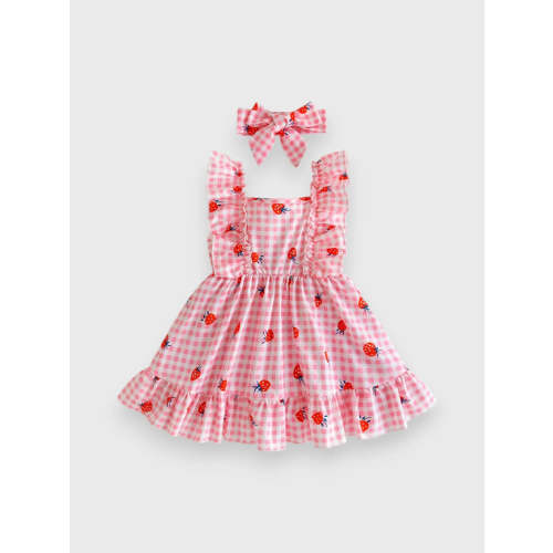 2 Pc Baby Girl Strawberry Gingham Dress