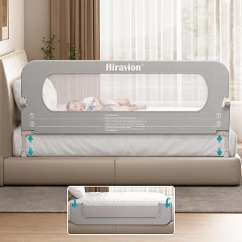 Hiravion Bed Rail for Toddlers– 71 Inch Foldable Baby Bed Rail, Height Adjustable & Safety Toddler Bed Rails for Queen, King, Twin, Full, No-Tool Install (Grey, 71-Inch)