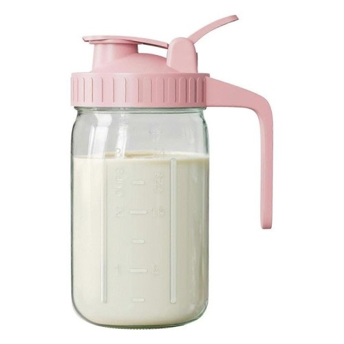 32oz Glass Breastmilk Pitcher Dishwasher Safe Wide Mouth Jar for Easy Transfer Cleaning - Pink