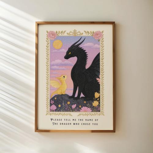 Fourth Wing Print, Fantasy Bookish Wall Art, Book Lover Gift, Dragon Art, Book Quote, Please tell me the name of the dragon who chose you