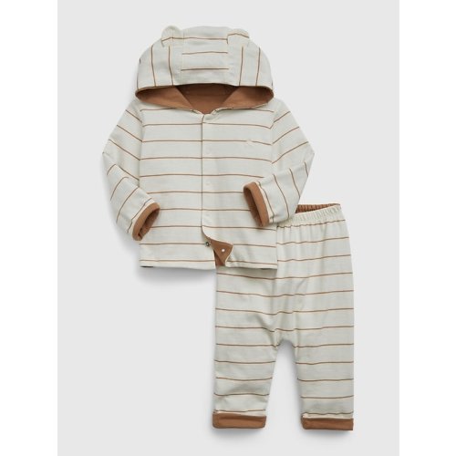 Baby First Favorites Organic Cotton Reversible Two-Piece Outfit Set in birch beige, size: 0-3 M