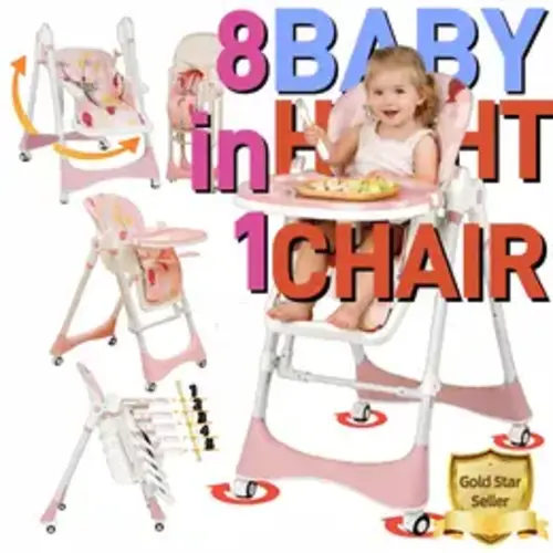 High Chair & Cradle For Children's,Multifunctional 8-in-1 Adjustable High Chair with Removable 3-Position Adjustable Tray, stain resistant Stability Structure & 3-Point Safety Harness,Dining Room Furniture - TikTok Shop