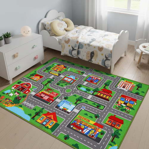 Kids Carpet Playmat Rug 59"x39.4", City Road Map Car Play Mat for Bedroom Playroom