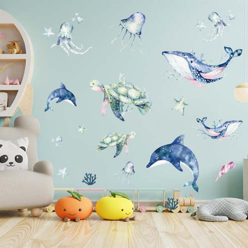 Ocean Wall Decals Stickers Art Under The Sea Wall Decals Nautical Beach Sea Turtle Dolphin Wall Sticker Removable Peel and Stick for Kids Baby Bedroom Living Room Bathroom Office