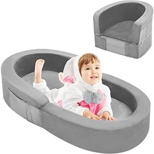 QUCHI Toddler Travel Bed-Portable Toddler Bed, Foldable 2-in-1 Travel Kids Sofa, Soft Foam Toddlers Cot with Washable Cover, Convertible Sofa for Kids for Indoor&Outdoor Use