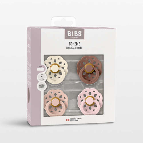 BIBS Boheme Pink-Hued Size 1 Latex Pacifiers, Set of 4