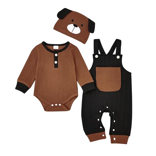 FOCUTEBB Baby Boy Clothes Cute Long Sleeve Romper Infant Pocket Overalls Adjustable Suspender Pants Set 0-18 Months