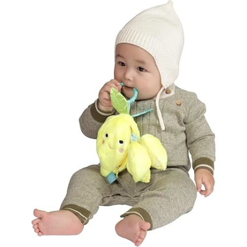 Manhattan Toy Mini-Apple Farm Lemon Baby Travel Toy with Rattle, Squeaker, Crinkle Fabric & Teether Clip-on Attachment