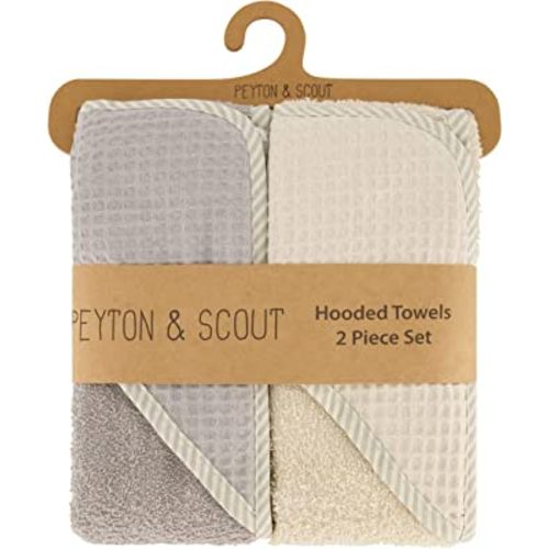 Cudlie Charlotte and Star Waffle Weave Hooded Baby Blanket for Infants and Toddlers, Pure Cotton Terry Cloth Towel for Children, 2-Pack Baby Bath Towels