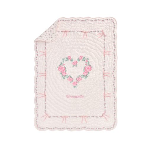 LoveShackFancy Heart Baby/Toddler Quilt, 36x50 , Pink Multi